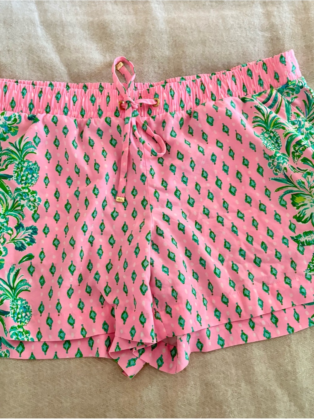 Pink Pineapple-Print Drawstring Shorts